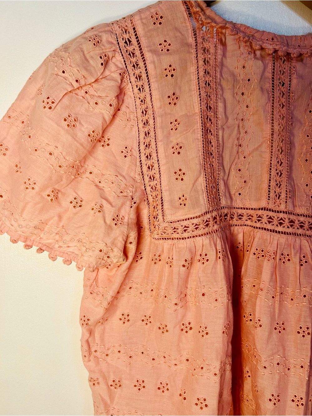Soft Pink Eyelet Peasant Blouse with Tassel Tie - Picture 8 of 9